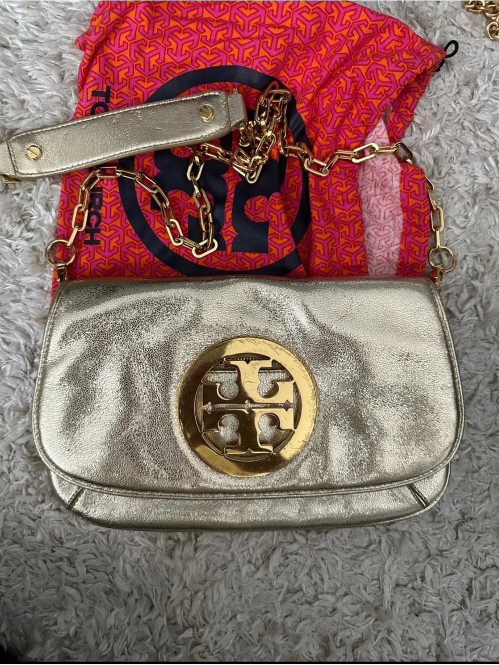 Tory Burch Gold Metallic Leather Chain Crossbody Bag